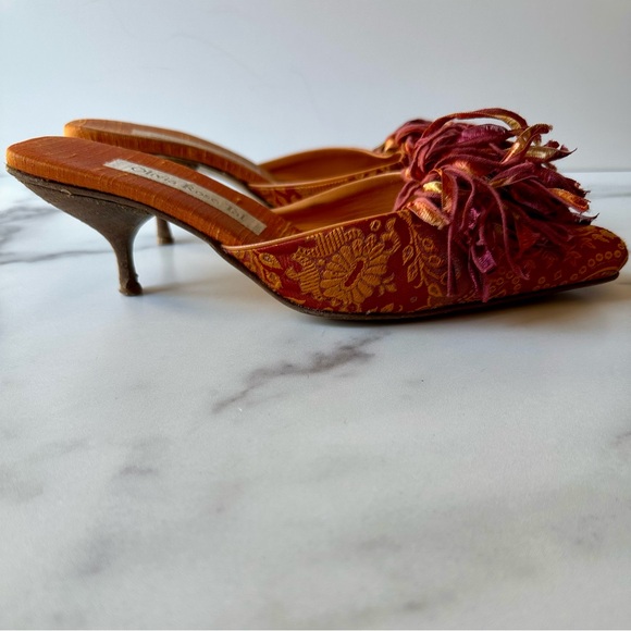 Olivia Rose Tal Silk Pom-Pom Mules Size 8 - Picture 3 of 12